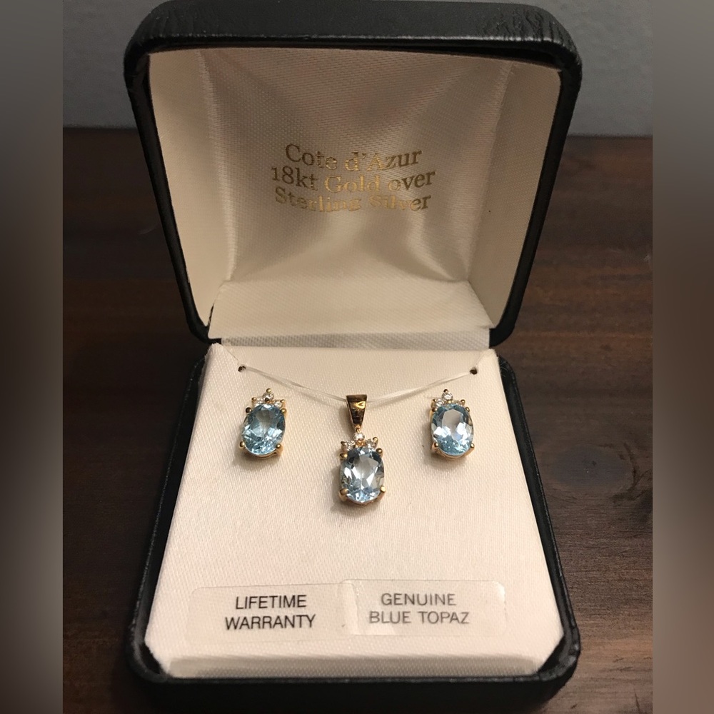 Blue Topaz Pendant and Earrings